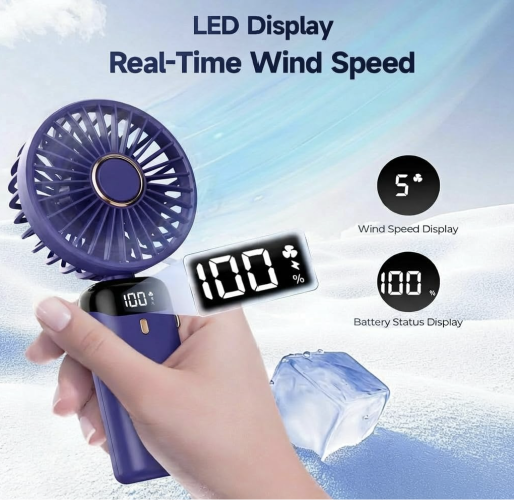 Rechargeable Portable Handheld Fan,3000mAh Battery Operated Mini Fan,5 Speeds and LED Display