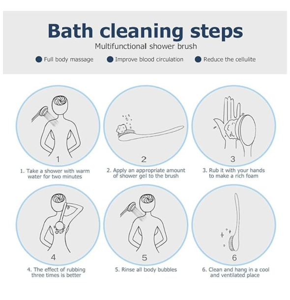 2in1 Creation Bath Body Brush with Soft Comfortable Bristles Long Handle, Wet or Dry Brushing Back Scrubber for Shower (Pack- 2 pic)
