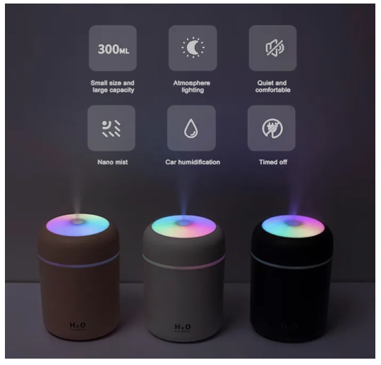 Smart H2O Mini Cool Mist Humidifier & Essential Oil Diffuser (300ML, LED), (Colours may vary)