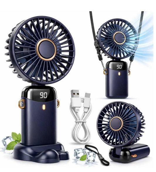 Rechargeable Portable Handheld Fan,3000mAh Battery Operated Mini Fan,5 Speeds and LED Display