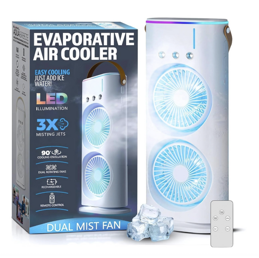 Personal Air Cooler with 3 Speeds, 3 Mist Modes, 7-Color LED, 280ml Tank, Remote Control