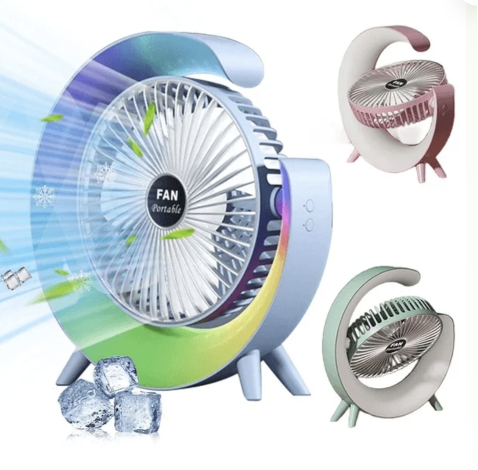 Personal Desk Fan with LED Light 3 Speeds 2400mAh Table Fan 180° Tilt USB Rechargeable Battery Powered