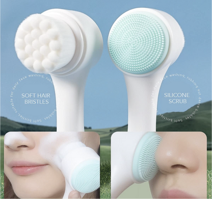 Facial Cleaning Brush Double Sided Deep Pore Cleaning Manual 2-in-1 Face Cleansing Exfoliating Brush Facial Wash Massage Soft Silicone Scrubber