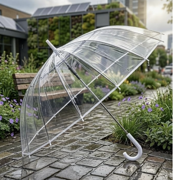Transparent Durable Windproof Umbrella for Rain Decoration for Outdoor Events (WHITE CLEAR TRANSPARENT)