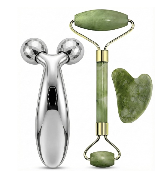 Smart 3-in-1 Facial Massager Set (Jade Roller, Gua Sha & 3D Y-Shaped Roller Combo)