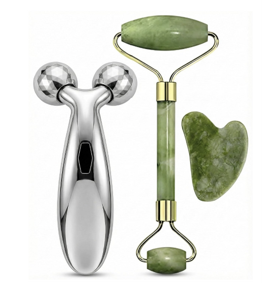 Smart 3-in-1 Facial Massager Set (Jade Roller, Gua Sha & 3D Y-Shaped Roller Combo)