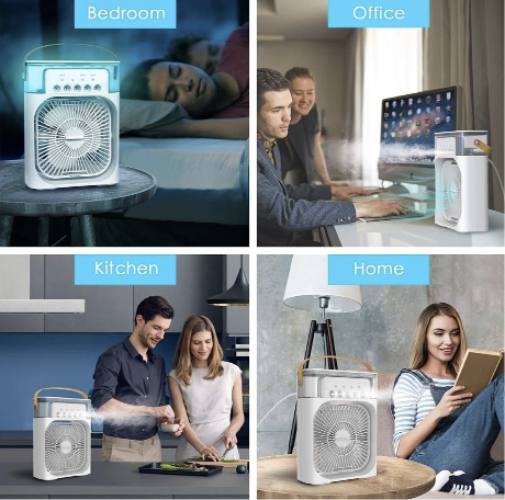 Portable Air Cooler Fan with Water Tank & USB Power with 3 Speeds, Mist Humidifier, LED Light