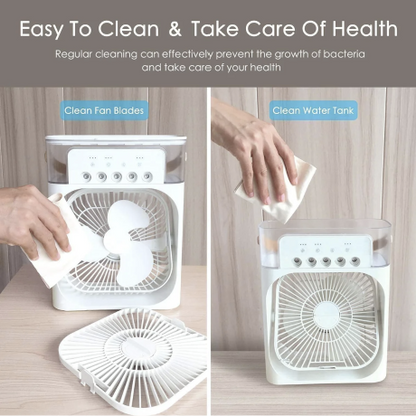 Portable Air Cooler Fan with Water Tank & USB Power with 3 Speeds, Mist Humidifier, LED Light