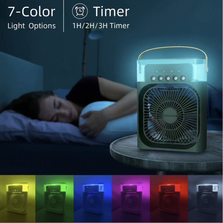 Portable Air Cooler Fan with Water Tank & USB Power with 3 Speeds, Mist Humidifier, LED Light
