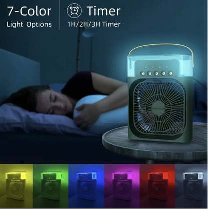 Portable Air Cooler Fan with Water Tank & USB Power with 3 Speeds, Mist Humidifier, LED Light