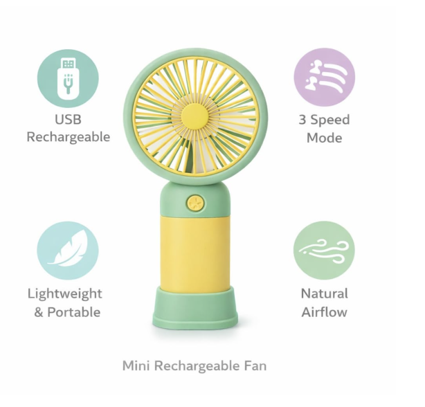 USB Rechargeable 3 Speed Mini Fan with Desktop Phone Holder Base (Multicolor) PACK OF 2