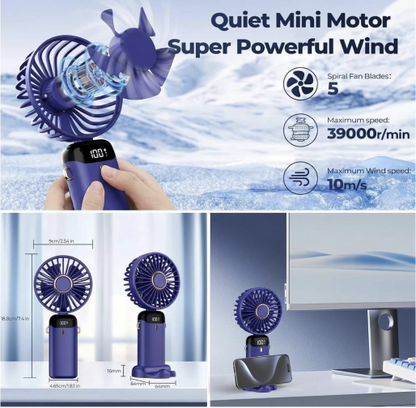 Rechargeable Portable Handheld Fan,3000mAh Battery Operated Mini Fan,5 Speeds and LED Display