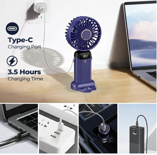 Rechargeable Portable Handheld Fan,3000mAh Battery Operated Mini Fan,5 Speeds and LED Display