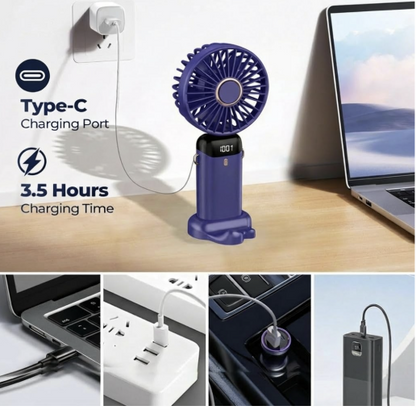 Rechargeable Portable Handheld Fan,3000mAh Battery Operated Mini Fan,5 Speeds and LED Display