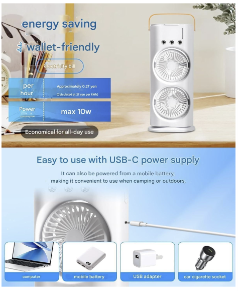 Personal Air Cooler with 3 Speeds, 3 Mist Modes, 7-Color LED, 280ml Tank, Remote Control