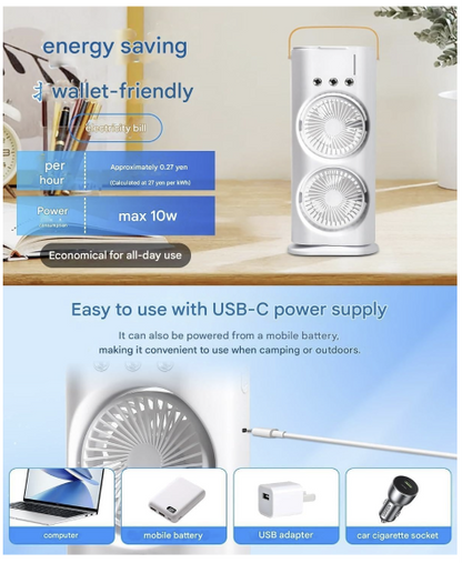 Personal Air Cooler with 3 Speeds, 3 Mist Modes, 7-Color LED, 280ml Tank, Remote Control