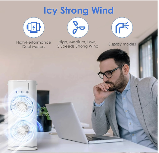 Personal Air Cooler with 3 Speeds, 3 Mist Modes, 7-Color LED, 280ml Tank, Remote Control