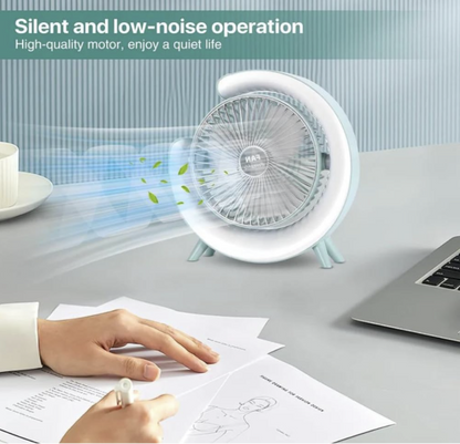 Personal Desk Fan with LED Light 3 Speeds 2400mAh Table Fan 180° Tilt USB Rechargeable Battery Powered