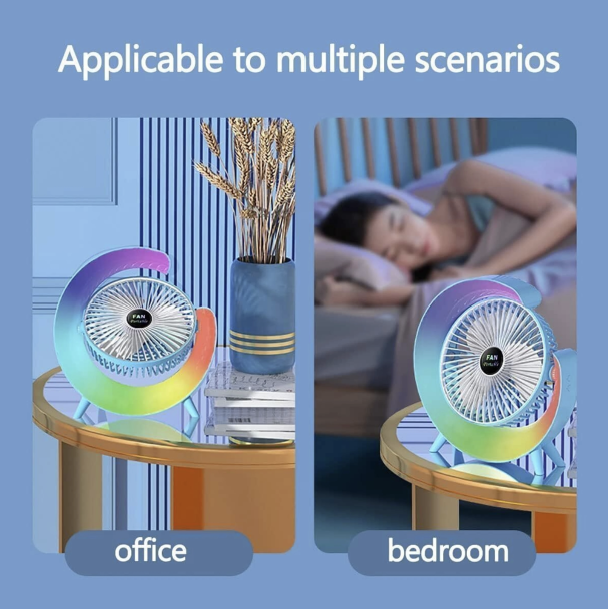 Personal Desk Fan with LED Light 3 Speeds 2400mAh Table Fan 180° Tilt USB Rechargeable Battery Powered
