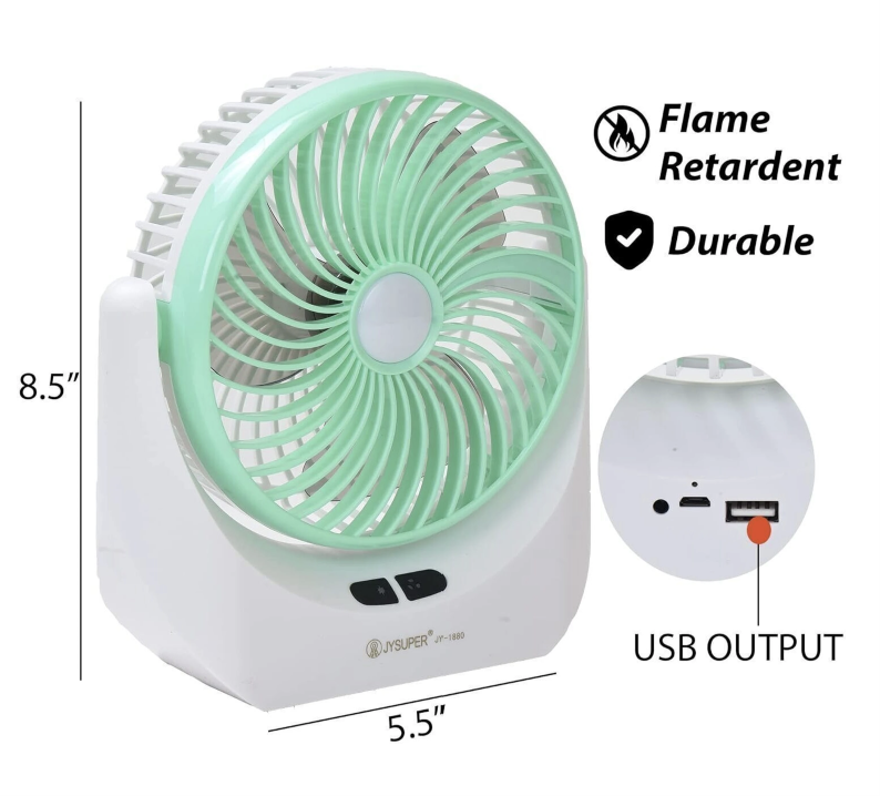 High-Speed Rechargeable portable Table Fan with LED Light Battery Powered 3-Speed Portable Fan, (Multicolor)