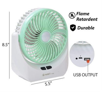 High-Speed Rechargeable portable Table Fan with LED Light Battery Powered 3-Speed Portable Fan, (Multicolor)