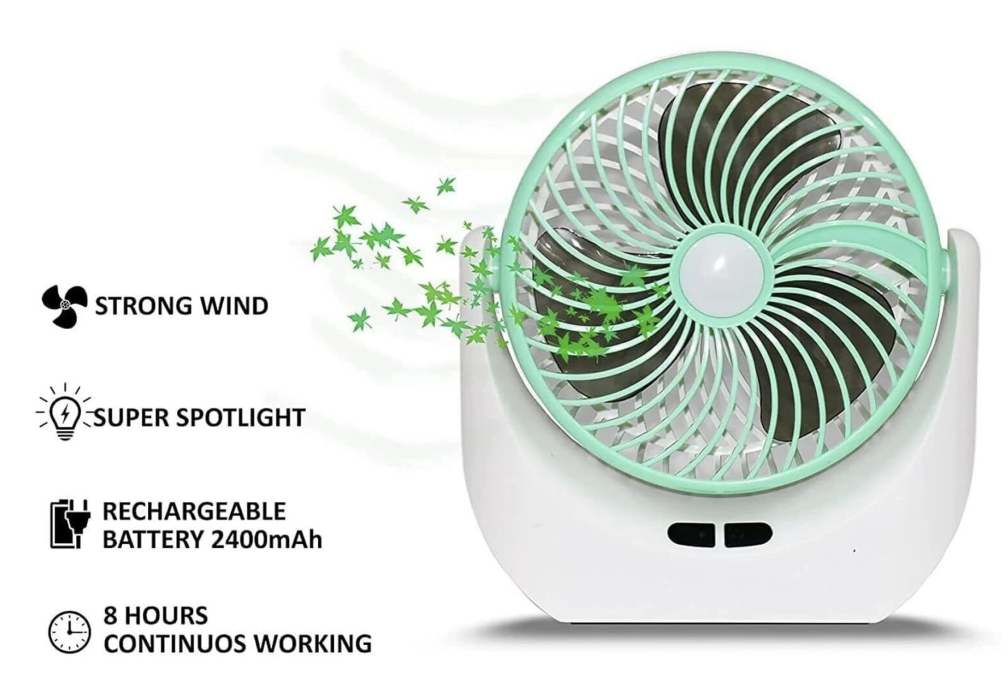 High-Speed Rechargeable portable Table Fan with LED Light Battery Powered 3-Speed Portable Fan, (Multicolor)