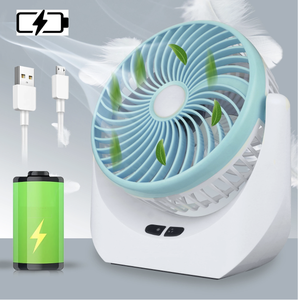 High-Speed Rechargeable portable Table Fan with LED Light Battery Powered 3-Speed Portable Fan, (Multicolor)