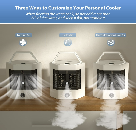 Mini Portable Air Conditioner, Personal Cooler, Convenient Water Filling,Adjustable Airflow