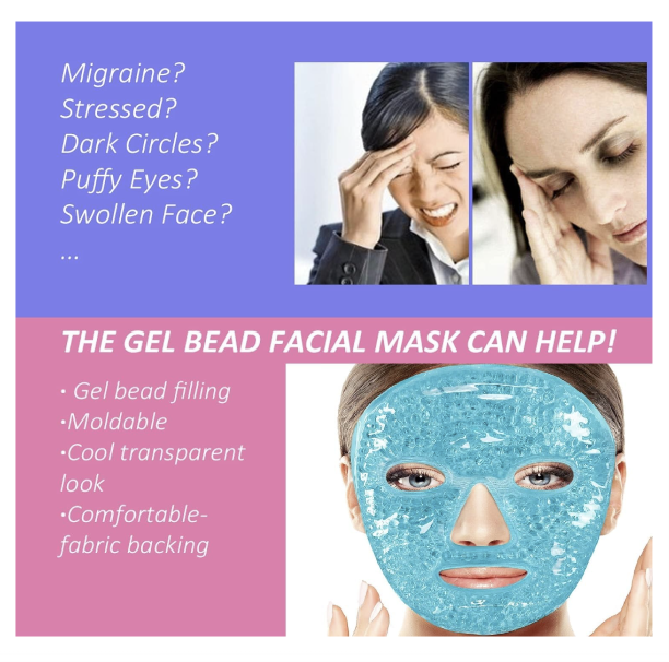 Cold Face Eye Mask, Ice Pack Reduce Face Puff, Dark Circles, Gel Beads Hot Heat Cold Compress Pack, Face SPA for Woman Sleeping, Pressure, Headaches