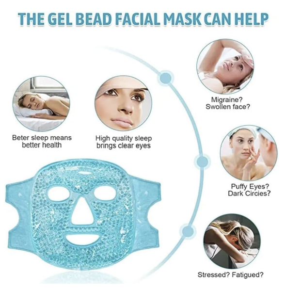 Cold Face Eye Mask, Ice Pack Reduce Face Puff, Dark Circles, Gel Beads Hot Heat Cold Compress Pack, Face SPA for Woman Sleeping, Pressure, Headaches