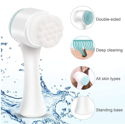 Facial Cleaning Brush Double Sided Deep Pore Cleaning Manual 2-in-1 Face Cleansing Exfoliating Brush Facial Wash Massage Soft Silicone Scrubber