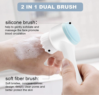 Facial Cleaning Brush Double Sided Deep Pore Cleaning Manual 2-in-1 Face Cleansing Exfoliating Brush Facial Wash Massage Soft Silicone Scrubber