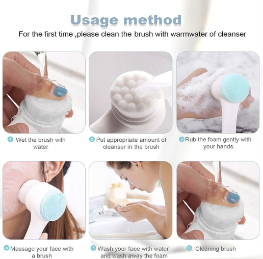 Facial Cleaning Brush Double Sided Deep Pore Cleaning Manual 2-in-1 Face Cleansing Exfoliating Brush Facial Wash Massage Soft Silicone Scrubber
