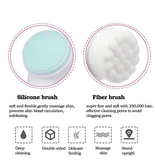 Facial Cleaning Brush Double Sided Deep Pore Cleaning Manual 2-in-1 Face Cleansing Exfoliating Brush Facial Wash Massage Soft Silicone Scrubber
