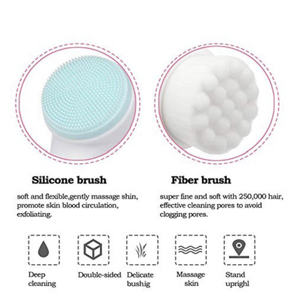 Facial Cleaning Brush Double Sided Deep Pore Cleaning Manual 2-in-1 Face Cleansing Exfoliating Brush Facial Wash Massage Soft Silicone Scrubber