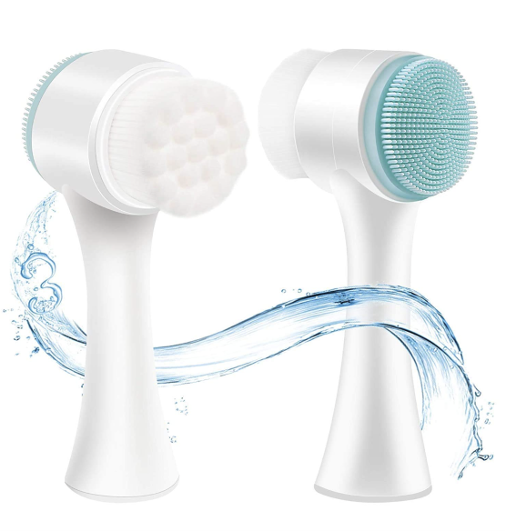 Facial Cleaning Brush Double Sided Deep Pore Cleaning Manual 2-in-1 Face Cleansing Exfoliating Brush Facial Wash Massage Soft Silicone Scrubber