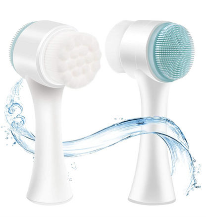 Facial Cleaning Brush Double Sided Deep Pore Cleaning Manual 2-in-1 Face Cleansing Exfoliating Brush Facial Wash Massage Soft Silicone Scrubber