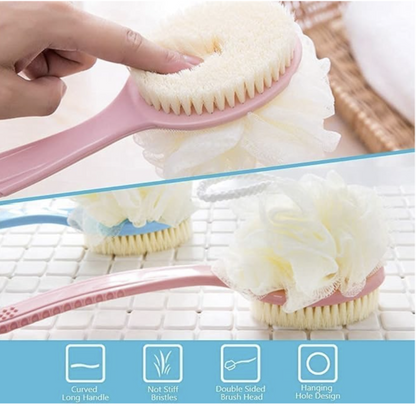 2in1 Creation Bath Body Brush with Soft Comfortable Bristles Long Handle, Wet or Dry Brushing Back Scrubber for Shower (Pack- 2 pic)