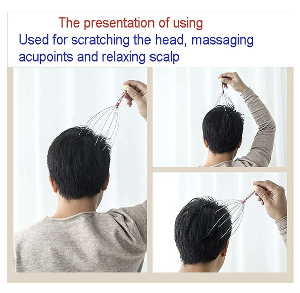 Stainless Steel Wire Head Massager with Wooden Handle, For Scalp and Spa Relief (2)