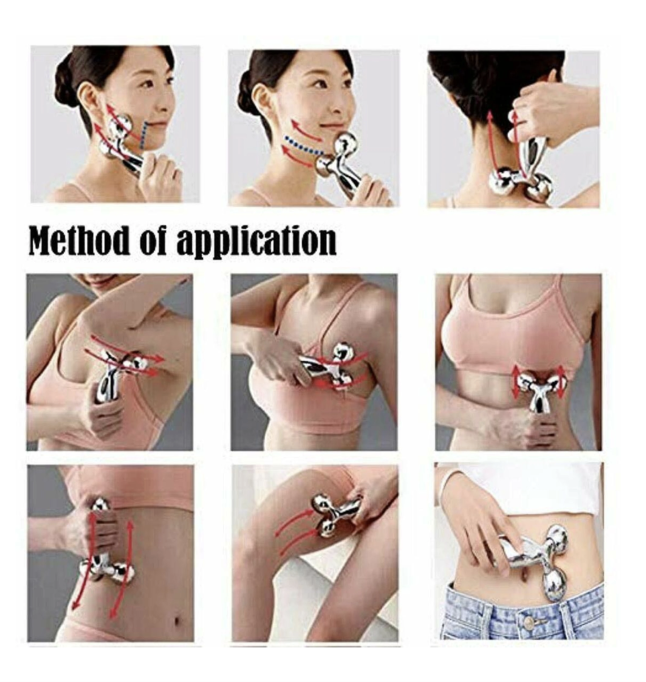 3D Manual Roller Face Body Massager | Wrinkle Remover Facial Massage Relaxation | Tightening Shaping Roller (Silver)