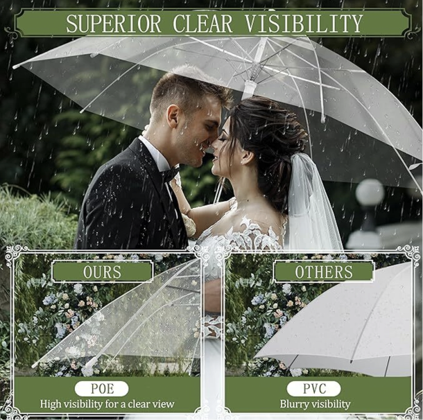 Transparent Durable Windproof Umbrella for Rain Decoration for Outdoor Events (WHITE CLEAR TRANSPARENT)