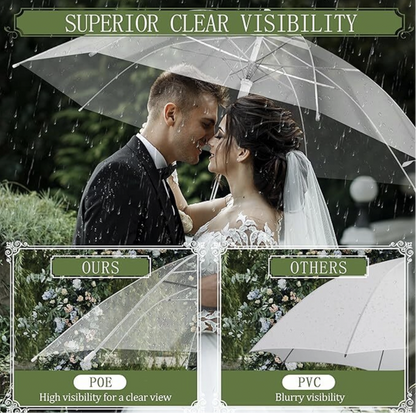 Transparent Durable Windproof Umbrella for Rain Decoration for Outdoor Events (WHITE CLEAR TRANSPARENT)