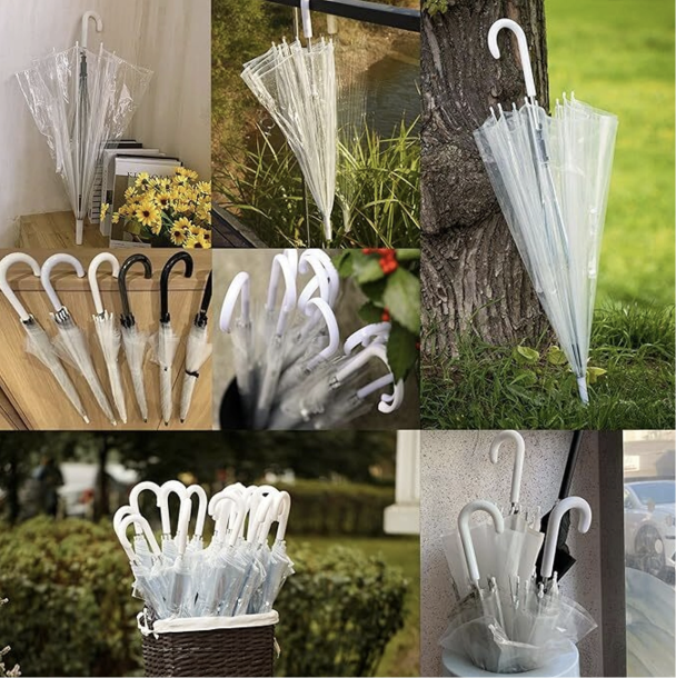 Transparent Durable Windproof Umbrella for Rain Decoration for Outdoor Events (WHITE CLEAR TRANSPARENT)