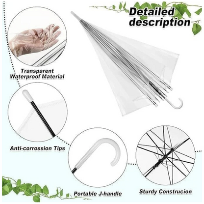 Transparent Durable Windproof Umbrella for Rain Decoration for Outdoor Events (WHITE CLEAR TRANSPARENT)