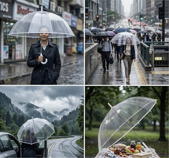 Transparent Durable Windproof Umbrella for Rain Decoration for Outdoor Events (WHITE CLEAR TRANSPARENT)