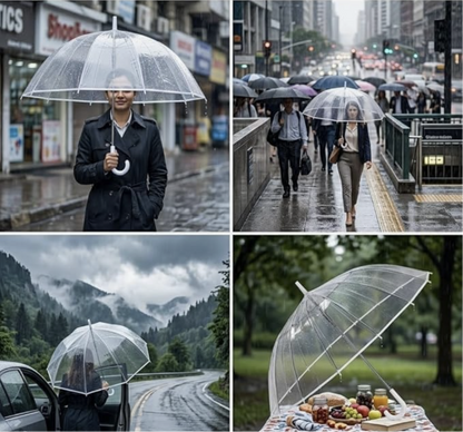 Transparent Durable Windproof Umbrella for Rain Decoration for Outdoor Events (WHITE CLEAR TRANSPARENT)