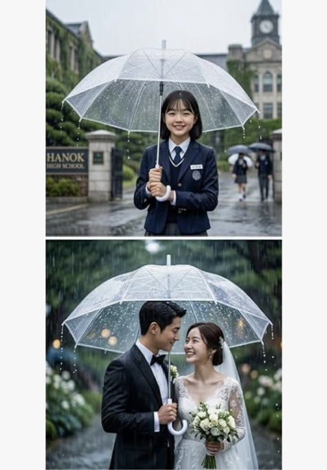 Transparent Durable Windproof Umbrella for Rain Decoration for Outdoor Events (WHITE CLEAR TRANSPARENT)