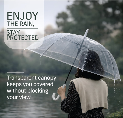 Transparent Durable Windproof Umbrella for Rain Decoration for Outdoor Events (WHITE CLEAR TRANSPARENT)