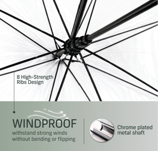 Transparent Durable Windproof Umbrella for Rain Decoration for Outdoor Events (WHITE CLEAR TRANSPARENT)