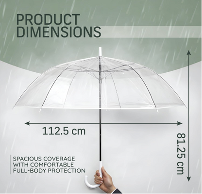 Transparent Durable Windproof Umbrella for Rain Decoration for Outdoor Events (WHITE CLEAR TRANSPARENT)